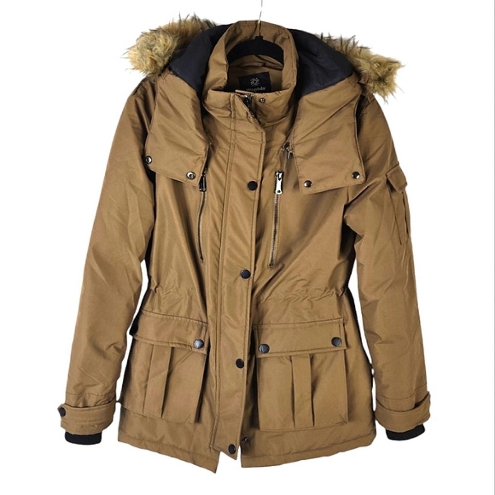 Wantdo Womens Parka Faux Fur Hooded Brown Winter Coat